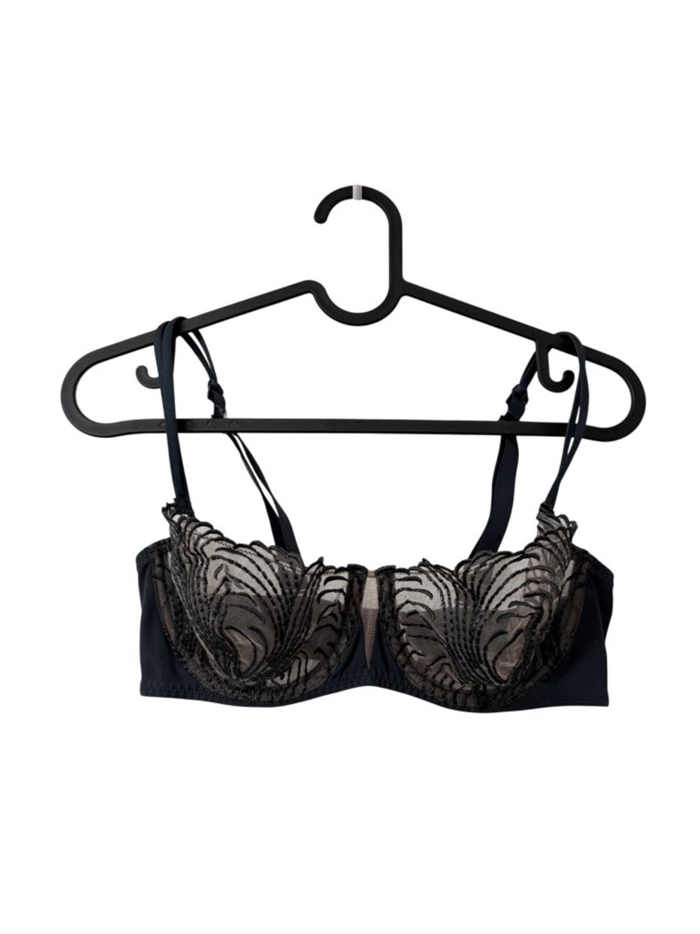 Simone Perele Navy Sheer Embroidered Lace Underwired Bra Womens Size 34D